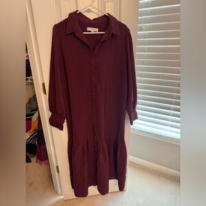 LOFT Women's Burgundy Long Sleeve Dress